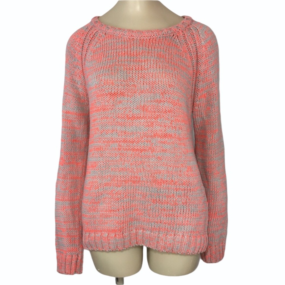81 hours marled knit crew sweater grey orange medium